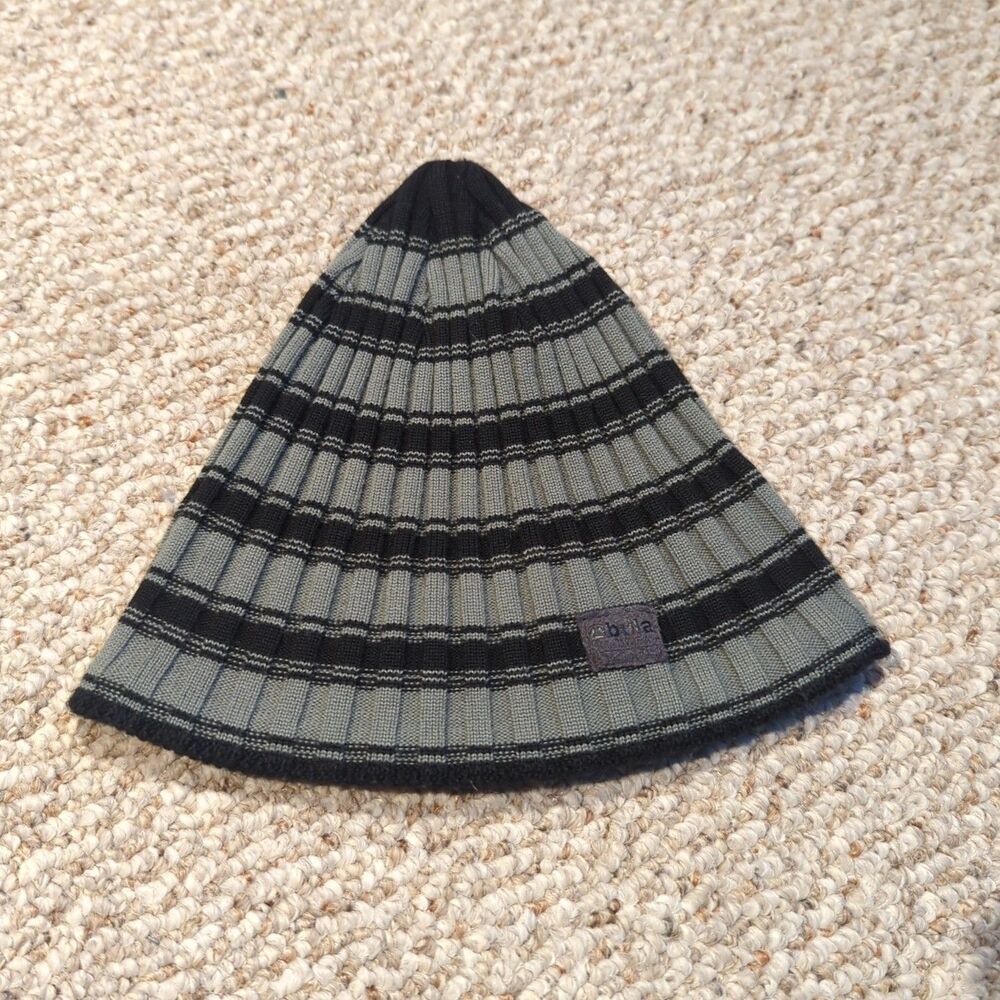 Bula Knit Hat Winter Beanie Striped Fleece Lined Adult One Size Black Gray